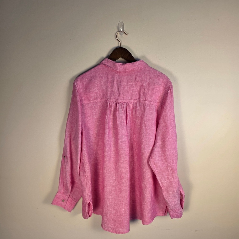 Sigrid Olsen Linen Henley Top Womens 2X Pink Roll Tab Sleeve Summer Coastal - Picture 7 of 12